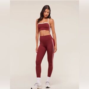Set 3 pieces Gymshark Maroon High-Waist Leggings with White Side Stripe